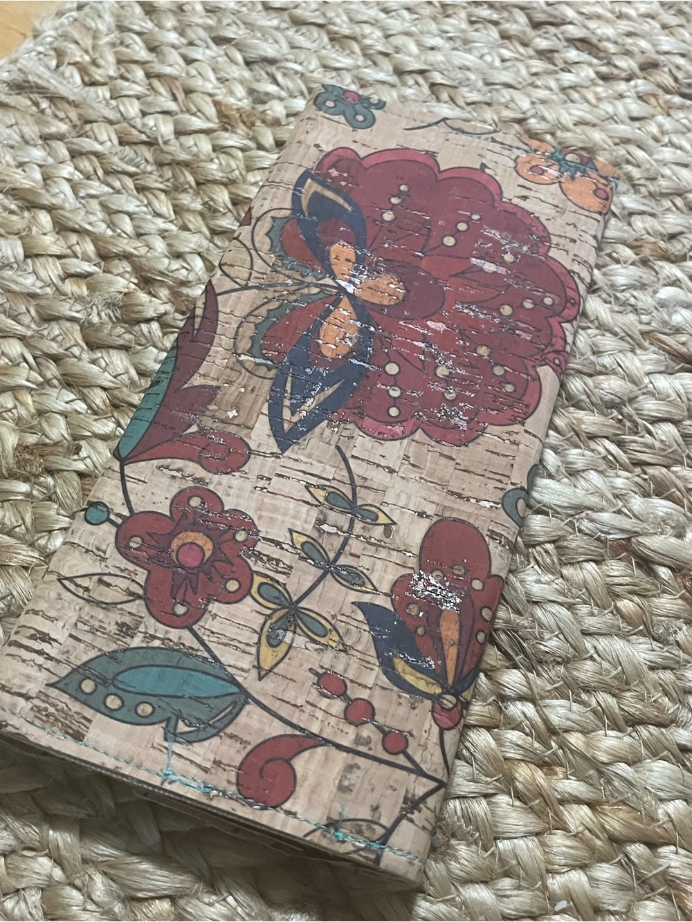 Floral Cork Wallet in Red and Teal by